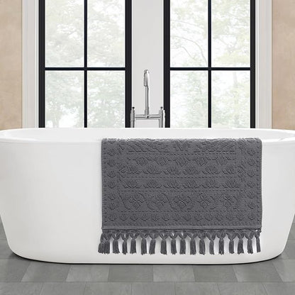 French Connection Nellore Bath Rugs, Woven and Beaded Bath Mats, Durable and Thick Bath Mats for Bathroom and Shower Rugs, 26" x 49", Charcoal
