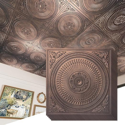 Art3d 12-Pack 2 x 2 ft Drop Ceiling Tiles for Interior Decor, Antique Copper