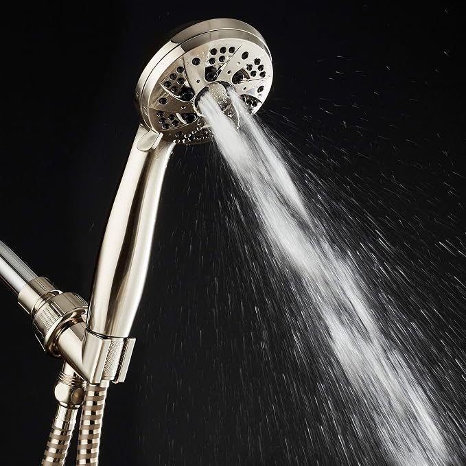 AquaDance High Pressure 6-Setting Hand Held Shower Head with Extra-Long 6 Foot Hose & Bracket – Anti-Clog Nozzles - USA Standard Certified - Top U.S. Brand - ALL BRUSHED NICKEL