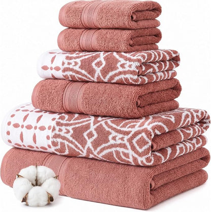 Modern Threads Monroe 6-Piece 100% Cotton Towel Set – Reversible Yarn Dyed Jacquard & Solid – Includes 2 Bath Towels, 2 Hand Towels, 2 Washcloths – Absorbent, Quick Dry, Soft & Durable – Clay