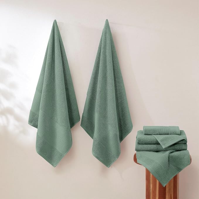 Modern Threads Air Cloud 6-Piece Towel Set - 100% Zero-Twist Cotton, 500 GSM, Quick Dry & Plush, Eucalyptus