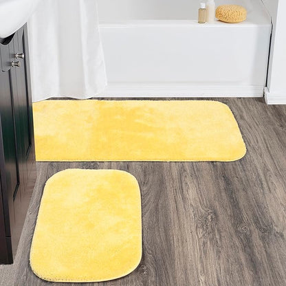 Garland Rug Traditional Nylon Washable Rubber Ducky Yellow 2 Bath Rugs (21" X 34", 22" X 60") - Soft, Absorbent, and Stylish for Your Bathroom