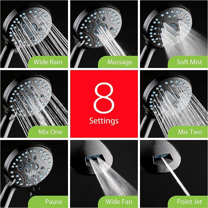 AquaCare 50-mode High Pressure 7 inch Shower Head Combo w/Dual Power Wash | Hygienic Jets, 2-mode Handheld Power Wash for Tub, Tile & Pets, Long 6 ft. Stainless Steel Hose, Extra Wall Bracket / Bronze