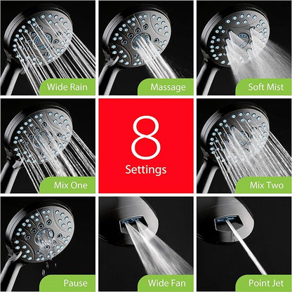 AquaCare 50-mode High Pressure 7 inch Shower Head Combo w/Dual Power Wash | Hygienic Jets, 2-mode Handheld Power Wash for Tub, Tile & Pets, Long 6 ft. Stainless Steel Hose, Extra Wall Bracket / Bronze