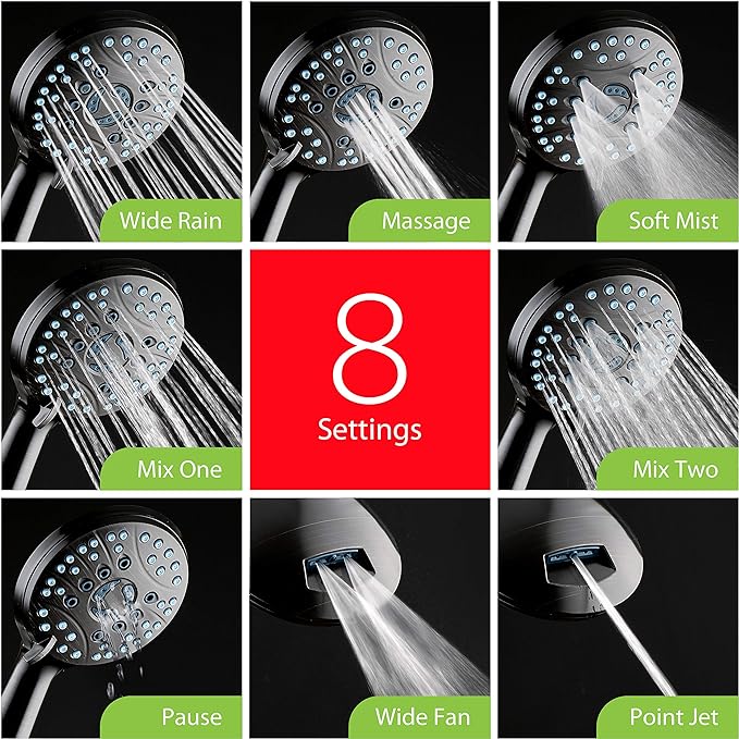 AquaCare 48-mode High Pressure 3-way Shower Head Combo w/ 2-mode Power Wash | Pure Clean Jets, Dual Handheld Power Wash for Tub, Tile & Pets, Long 6 ft. Stainless Steel Hose, Extra Wall Bracket / Black