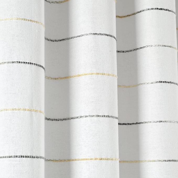 Lush Decor Ombre Stripe Yarn Dyed Cotton Shower Curtain, 72" W x 72" L, Yellow & Gray - Fabric Shower Curtains - Striped Bathroom Curtain - Farmhouse & Coastal Decor