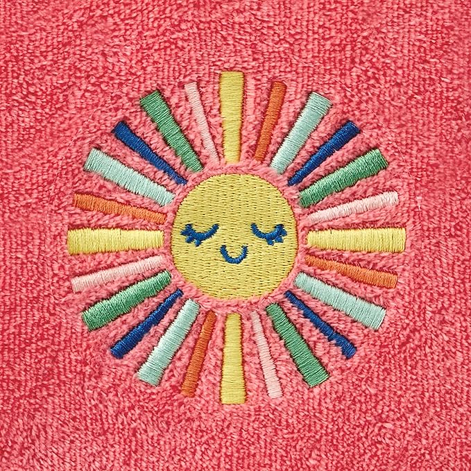 SKL Home Colorful Sun Hand Towel Set-2pc, 100% Cotton, Embroidered, Coral | Soft, decorative velour for summer fun & everyday decor. For use in the bathroom, kitchen or bar.