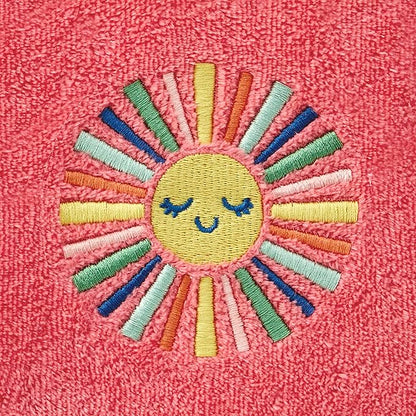 SKL Home Colorful Sun Hand Towel Set-2pc, 100% Cotton, Embroidered, Coral | Soft, decorative velour for summer fun & everyday decor. For use in the bathroom, kitchen or bar.