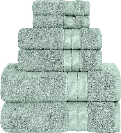 Modern Threads - Spun Loft 6-Piece 100% Combed Cotton Towel Set - Bath Towels, Hand Towels, & Washcloths - Super Absorbent & Quick Dry - 600 GSM - Soft & Plush, Eucalyptus