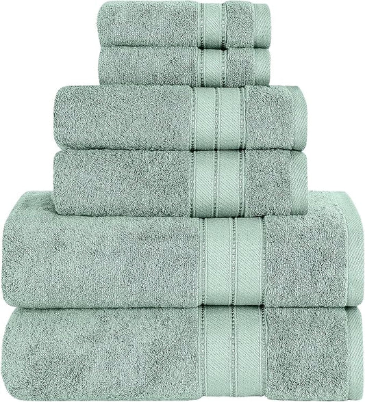 Modern Threads - Spun Loft 6-Piece 100% Combed Cotton Towel Set - Bath Towels, Hand Towels, & Washcloths - Super Absorbent & Quick Dry - 600 GSM - Soft & Plush, Eucalyptus