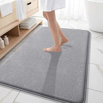 OLANLY Thick Memory Foam Large Bathroom Rug 59x35, Absorbent Bath Mat, Grey | Soft Quick Dry Bath Rugs, Non-Slip Carpet, Machine Washable Mat for Bathroom Floor, Tub and Shower, Home Decor Accessories