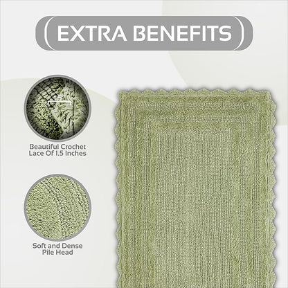 Better Trends Lilly Crochet 24x40 Reversible Bath Rugs and Bath mats for Bathroom, Luxurious 100% Cotton Bath Rug & Water Absorbent Bathroom Mat - Sage Green Bath Matt