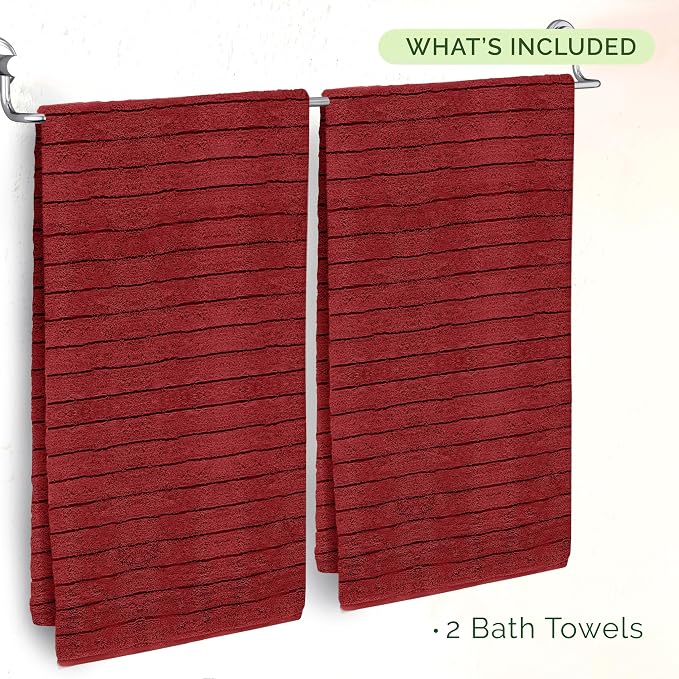 Elegant Comfort 100% Turkish Cotton Corduroy Ribbed Luxury Soft 2 Pack Bath Towels 27 x 54 Inch - Ultra Plush, Absorbent, Quick Dry, Hotel Spa Quality Towels for Bathroom Essentials, Burgundy