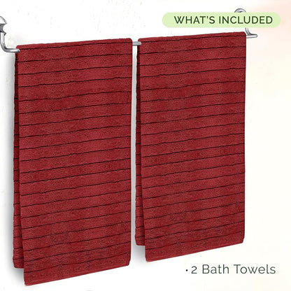 Elegant Comfort 100% Turkish Cotton Corduroy Ribbed Luxury Soft 2 Pack Bath Towels 27 x 54 Inch - Ultra Plush, Absorbent, Quick Dry, Hotel Spa Quality Towels for Bathroom Essentials, Burgundy