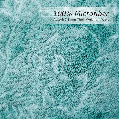 JML Microfiber Bath Towels, Bath Towel 4 Pack(30" x 60"), Oversized, Soft, Super Absortbent and Fast Drying, Multipurpose Use for Sports, Fitness, Yoga, Green-Floral Embossed
