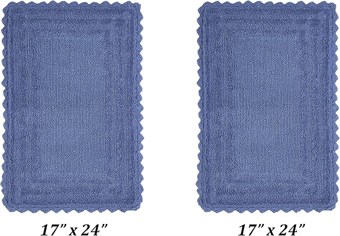 Better Trends Lilly Crochet Collection 100% Cotton 2 Piece Set (17" x 24" | 17" x 24") Bath Rug Set in Blue