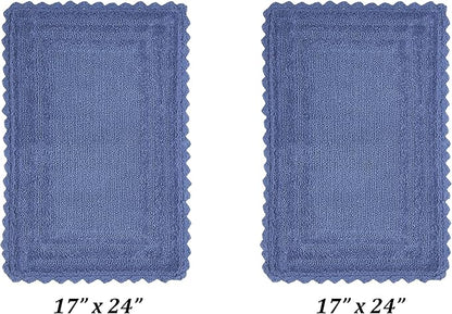 Better Trends Lilly Crochet Collection 100% Cotton 2 Piece Set (17" x 24" | 17" x 24") Bath Rug Set in Blue