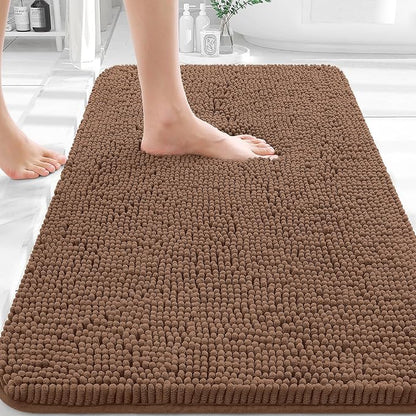 OLANLY Bathroom Rugs 36x24, Extra Soft Absorbent Chenille Bath Rugs | Mocha, Quick-Drying Rubber Backing, Machine Washable Bath Mat for Bathroom Floor, Tub and Shower, Home Decor Accessories