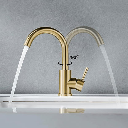 Wet Bar Sink Faucet Single Hole Brushed Gold, Modern Single Handle Bathroom Sink Faucet Commercial Stainless Steel Prep Sink Faucet