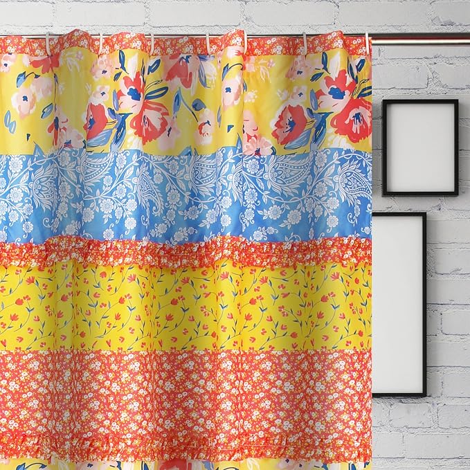 Greenland Home Fashions Fabric Sensations Shower Curtain, Stylish Bathroom Decor, Machine Washable, 72 inches x 72 inches, Skylar Ruffles