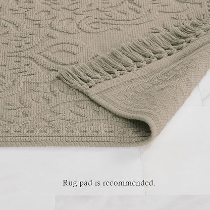 Jean Pierre - Ricardo Bath Mats, Set of 2 Woven Fringe Bathroom Rugs, 100% Cotton, Premium Bathroom Decor - Measures 17" x 31" and 21" x 41" - Linen