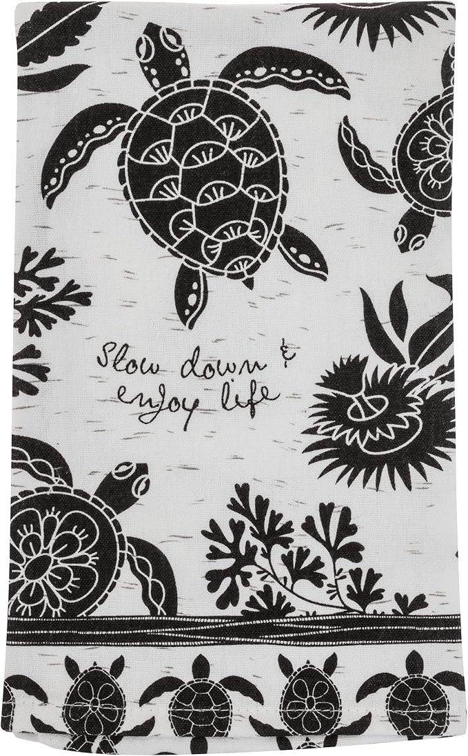 Karma Gifts Black and White Boho Tea Towel,Cotton, Sea Turtle