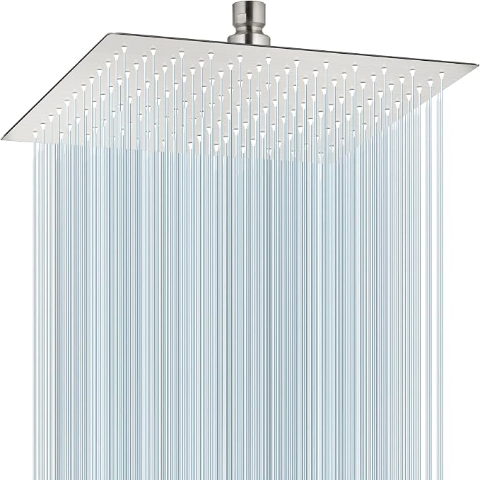 Midanya Square Rain Shower Head,High Pressure,Brushed Nickel 12 Inch | 360°Swivel,Ceiling or Wall Mount,Waterfall Full Body Coverage,Bathroom Remodel,Stainless Steel Large Rainfall Shower Head