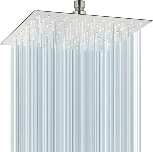 Midanya Square Rain Shower Head,High Pressure,Brushed Nickel 12 Inch | 360°Swivel,Ceiling or Wall Mount,Waterfall Full Body Coverage,Bathroom Remodel,Stainless Steel Large Rainfall Shower Head