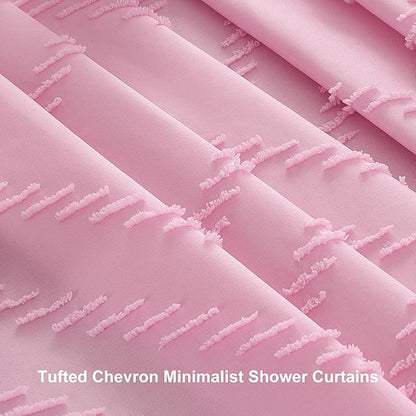 Extra Long Shower Curtains 72 x 84 Inches Tufted Chevron Pink Shower Curtains Fabric for Bathroom Modern Shabby Chic Waterproof Cloth Shower Curtain
