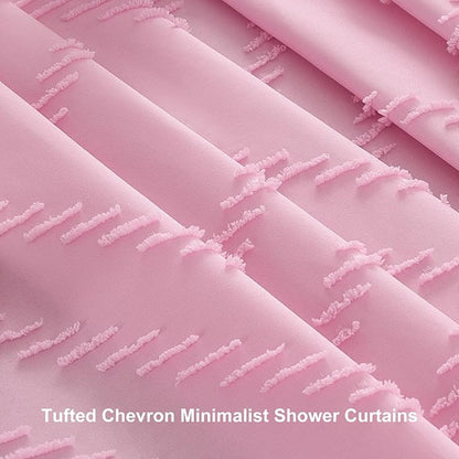 Siiluminisoy Extra Long Shower Curtains 72 x 78 Inches Tufted Chevron Pink Shower Curtains Fabric for Bathroom Modern Shabby Chic Waterproof Cloth Shower Curtain