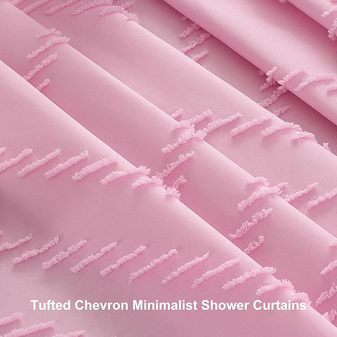Pink Shower Curtain Fabric Cute Shower Curtain Cloth Textured Tufted Chevron Boho Shower Curtains Waterproof for Bathroom 72" x 72"