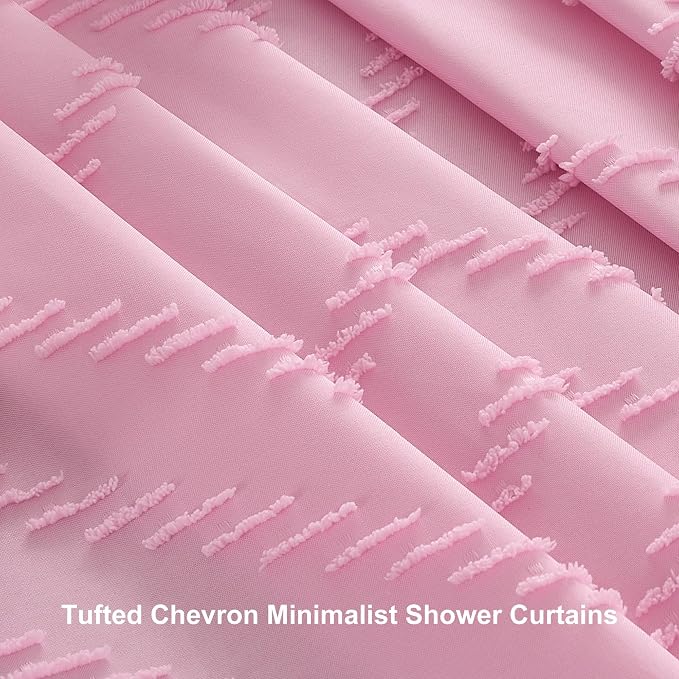 Siiluminisoy Extra Long Shower Curtains 72 x 84 Inches Tufted Chevron Pink Shower Curtains Fabric for Bathroom Modern Shabby Chic Waterproof Cloth Shower Curtain