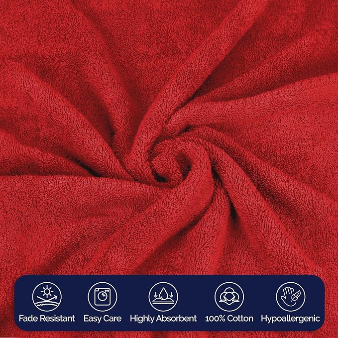 Elegant Comfort Premium Turkish Cotton 6 Pack Washcloths Set - 13 x 13 inch, Luxurious Hotel Spa Quality 100% Turkish Cotton 6PC Washcloth Set - Highly Absorbent - Soft Bathroom Towels, Red