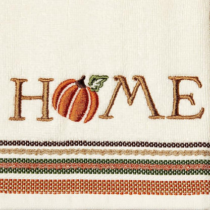SKL Home Fall/Thanksgiving Give Thanks/Home Hand Towel Set-2pc, Natural | 100% Cotton. Soft, decorative velour with embroidery. For use in the bathroom, kitchen or bar & gifting.
