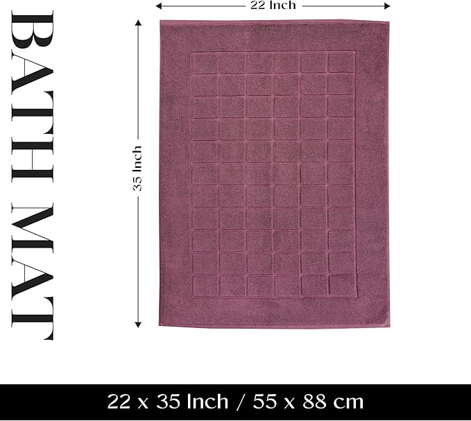 Superior 100% Cotton Bathmat Set, Bath Mats, Bathroom Decor, Shower, Bathtub Essentials, Home Accessories, Small Washable Rug, No Backing, Heavyweight, Nora Collection, Set of 2, 22" x 35", Plum