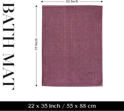 Superior 100% Cotton Bathmat Set, Bath Mats, Bathroom Decor, Shower, Bathtub Essentials, Home Accessories, Small Washable Rug, No Backing, Heavyweight, Nora Collection, Set of 2, 22" x 35", Plum