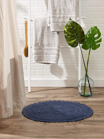 DII Crochet Collection Reversible Bath Mat, Round, 27.5" Diameter, French Blue