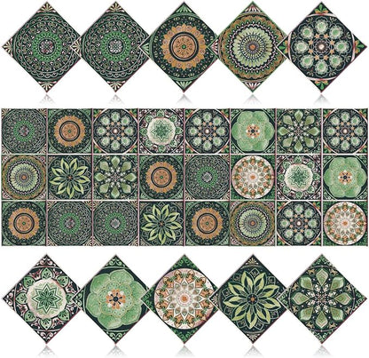 24 PCS Bohemian Floral PVC Peel and Stick Tile Stickers | for Kitchen Bathroom RV, Waterproof Self-Adhesive Removable Backsplash Decals, Easy DIY Upgrade, Smooth Surfaces, 3.94x3.94in