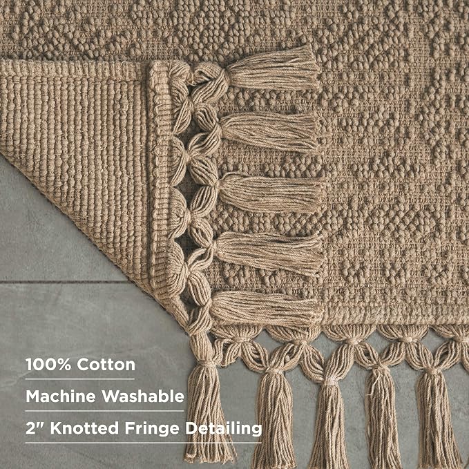 French Connection Nellore Bath Rugs, Woven and Beaded Bath Mats, Durable and Thick Bath Mats for Bathroom and Shower Rugs, 24" x 64", Taupe