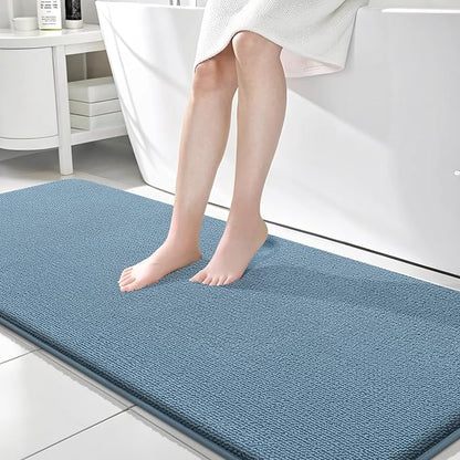 OLANLY Memory Foam Bathroom Runner Rug 70x24, Absorbent Long Mat, Airy Blue | Soft Quick Dry Bath Rugs, Non-Slip Carpet, Machine Washable Mat for Bathroom Floor, Tub and Shower, Home Decor Accessories