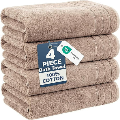 Casa Platino 100% Cotton Bath Towels Set of 4 (30"x60") - Ringspun Cotton Bathroom Towel Sets - Quick Dry, Very Soft & Absorbent Large Shower Towels for Bathroom - Sustainabaly Produced - Tawny Brown