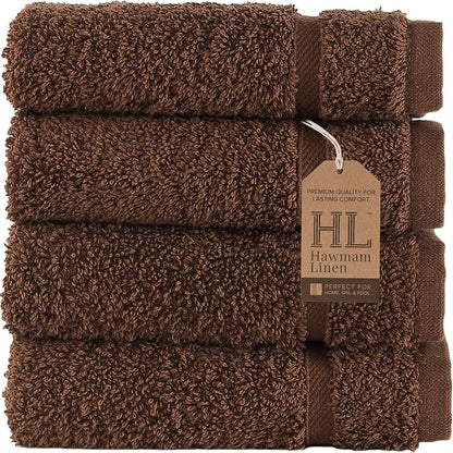 Washcloth Linen Set Premium Original Turkish Cotton, Hotel Quality for Maximum Softness & Absorbency for Face, Hand, Kitchen & Cleaning (Brown, Washcloth Set)