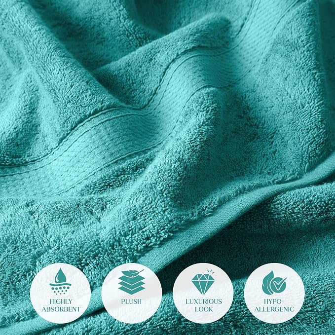 SUPERIOR Egyptian Cotton Ultra Plush & Absorbent, 3 Piece Set, Turquoise | Quick Dry, Soft Luxury Towel Set, Bath Essentials, Guest Bath, Spa, 1 Bath, 1 Hand, 1 Face Towels, Madeline Towels