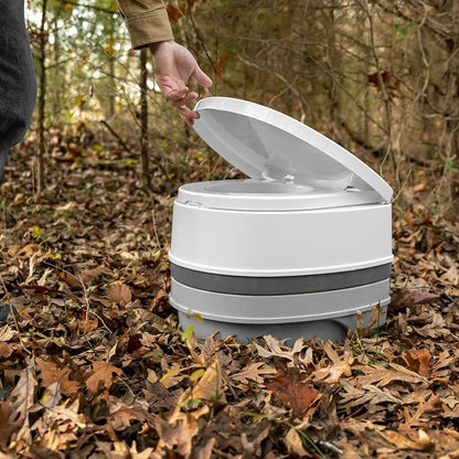 Camco RV Premium Travel Toilet - Features a 5.3-Gallon Detachable Holding Tank, Pump Flush Design & Spring-Loaded Latch (41535)