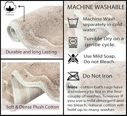 Home Weavers Allure Collection 100% Cotton Tufted Bathroom Rug, Soft and Absorbent Bath Rugs, Non-Slip Bath Carpet, Machine Wash Dry Bath Mats for Bathroom Floor, 21"x34" Bath Rug, Linen