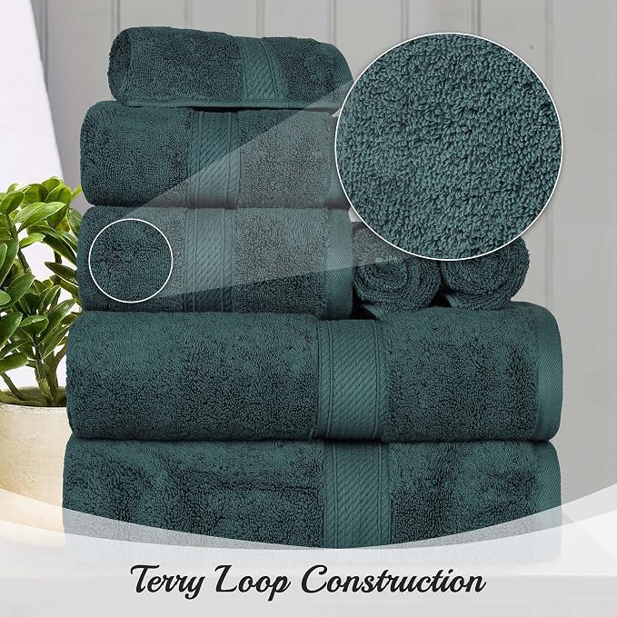 SUPERIOR Egyptian Cotton Ultra Plush & Absorbent, 8 Piece Set, Teal | Quick Dry, Soft Luxury Towel Set, Bath Essentials, Guest Bath, Spa, 2 Bath, 2 Hand, 4 Face Towels, Madeline Towels
