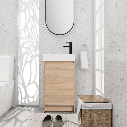 18" Freestanding Bathroom Vanity with Sink, 18 Inch Small Space Storage Cabinet, 1-Door Modern Design with Soft-Close Door & Waterproof Plywood for Apartments, Powder Rooms