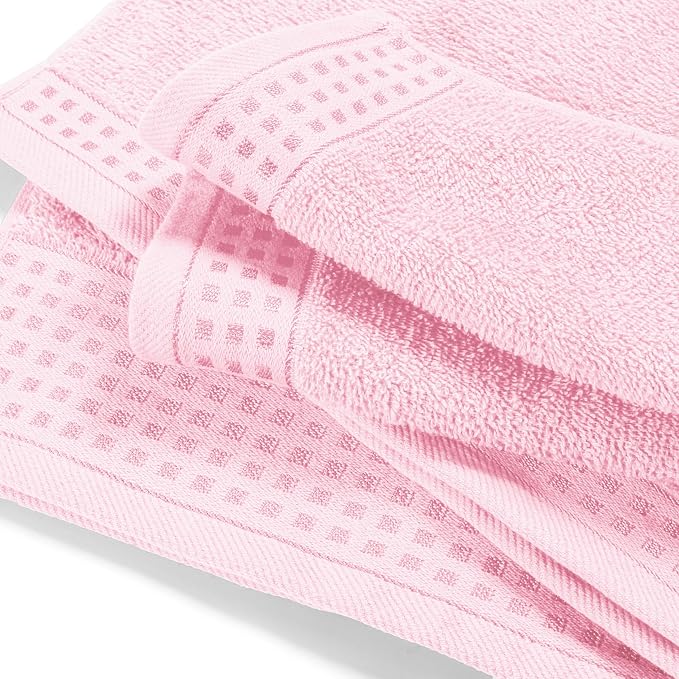 GLAMBURG Ultra Soft 3 Pack Cotton Towel Set, Contains a Bath Towel 28x55 inch, a Hand Towel 16x24 inch & a Wash Coth 12x12 inch, Ideal Everyday use, Compact & Lightweight - Pink