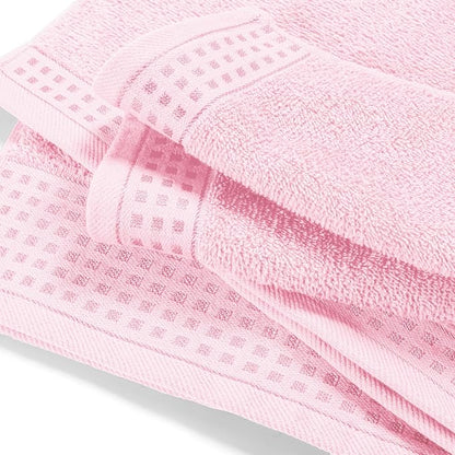 GLAMBURG Ultra Soft 3 Pack Cotton Towel Set, Contains a Bath Towel 28x55 inch, a Hand Towel 16x24 inch & a Wash Coth 12x12 inch, Ideal Everyday use, Compact & Lightweight - Pink