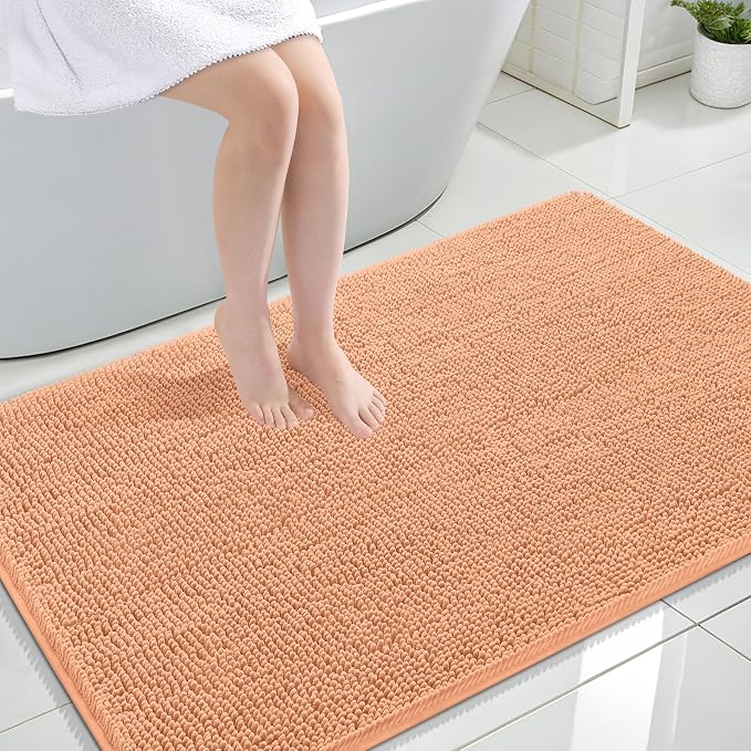 OLANLY Large Bathroom Rugs 47x32, Extra Soft Absorbent Chenille Bath Rugs | Peach, Quick-Drying Rubber Backing, Machine Washable Bath Mat for Bathroom Floor, Tub and Shower, Home Decor Accessories